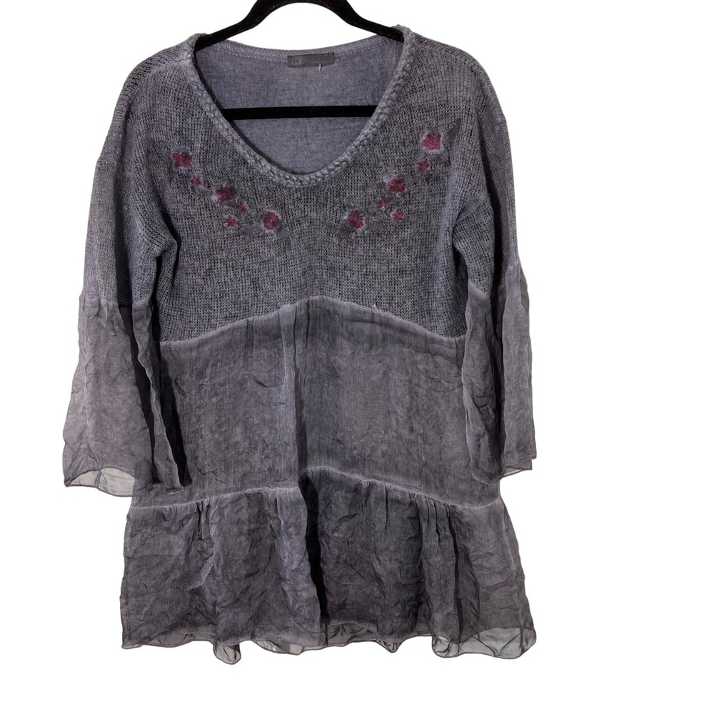 LOLA Italy Tunic Top S/M Blue Silk Mohair Embroidered Tiered Whimsigoth Fairy